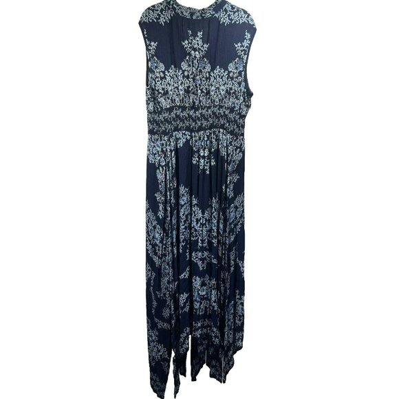 Bila Women's Maxi Dress Size Medium Blue Floral Sleeveless Boho Handkerchief Hem - Picture 8 of 9